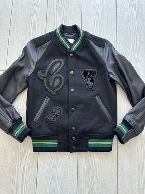 Coach  x Viper Room Black Wool & Leather Varsity Jacket with Green Trim size 0